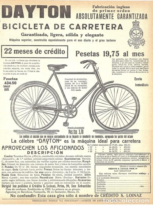 Coleccionismo de Revistas y Peri&oacute;dicos: 1920 HOJA REVISTA PUBLICIDAD ANUNCIO BICICLETA DE CARRETERA DAYTON FABRICACI&Oacute;N INGLESA CICLISMO