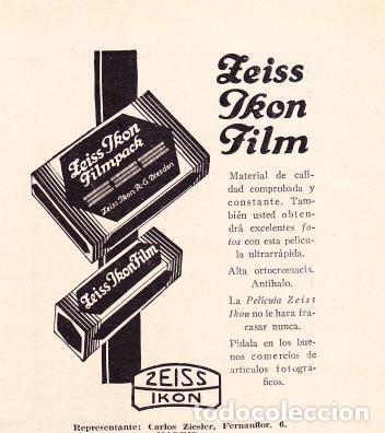 Coleccionismo de revistas y peri&oacute;dicos: Publicidad pel&iacute;cula Zeiss Ikon - 1930