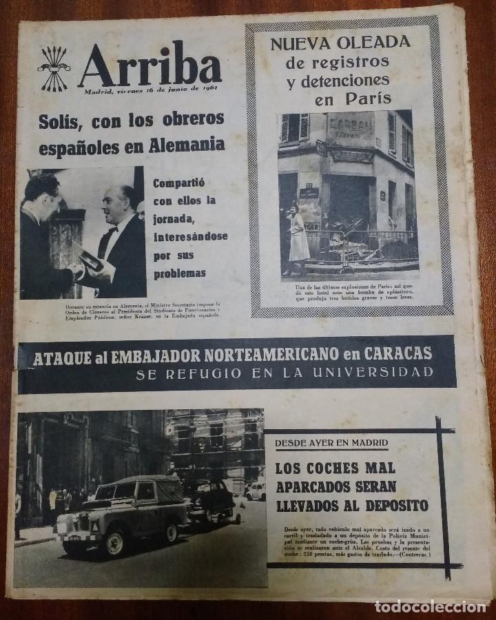 Coleccionismo de Revistas y Peri&oacute;dicos: DIARIO ARRIBA 16-06-1961-SOLIS-MONDE&Ntilde;O-PANTANO DEL ARGA-PUBLICID PELICULAS ANATOMIA DE UN ASESINATO