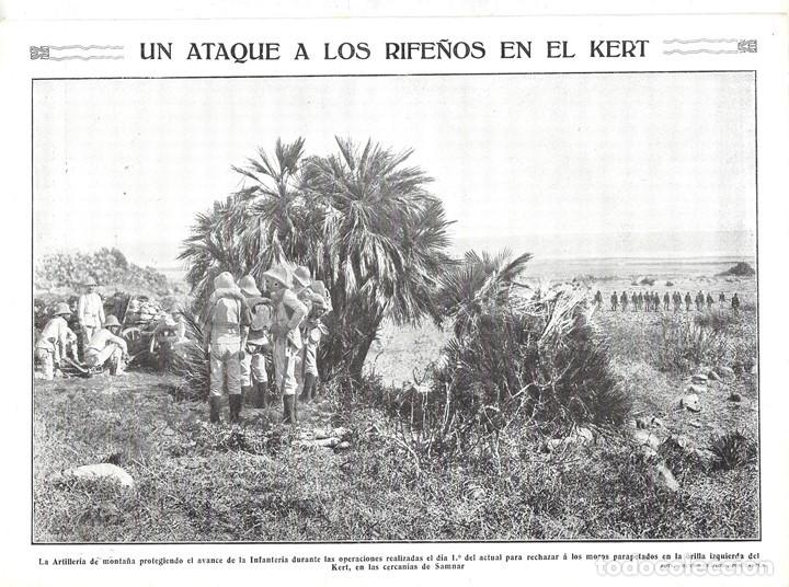 Coleccionismo de Revistas y Peri&oacute;dicos: 1912 HOJA REVISTA GUERRA DEL RIF ATAQUE A RIFE&Ntilde;OS EN EL KERT ARTILLER&Iacute;A DE MONTA&Ntilde;A SOLDADOS INFANTER