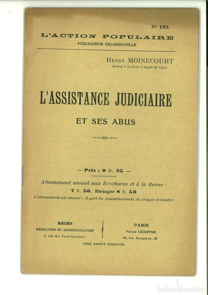 Collection Magazines and Newspapers: L'ACTION POPULAIRE N&ordm; 195. L'ASSISTANCE JUDICIAIRE ET SUS ABUS. Henry Moinecourt