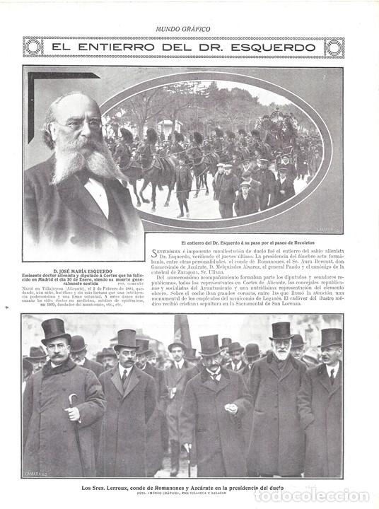 Sammeln von Zeitschriften und Zeitungen: 1912 HOJA REVISTA MADRID PASEO DE RECOLETEOS ENTIERRO DOCTOR ESQUERDO LERROUX AZC&Aacute;RATE ROMANONES