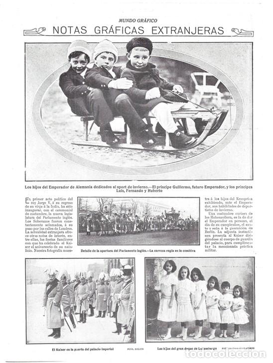 Collectionnisme de Revues et Journaux: 1912 HOJA REVISTA ALEMANIA HIJOS DEL KAISER EN TRINEO PR&Iacute;NCIPES - HIJAS GRAN DUQUE DE LUXEMBURGO