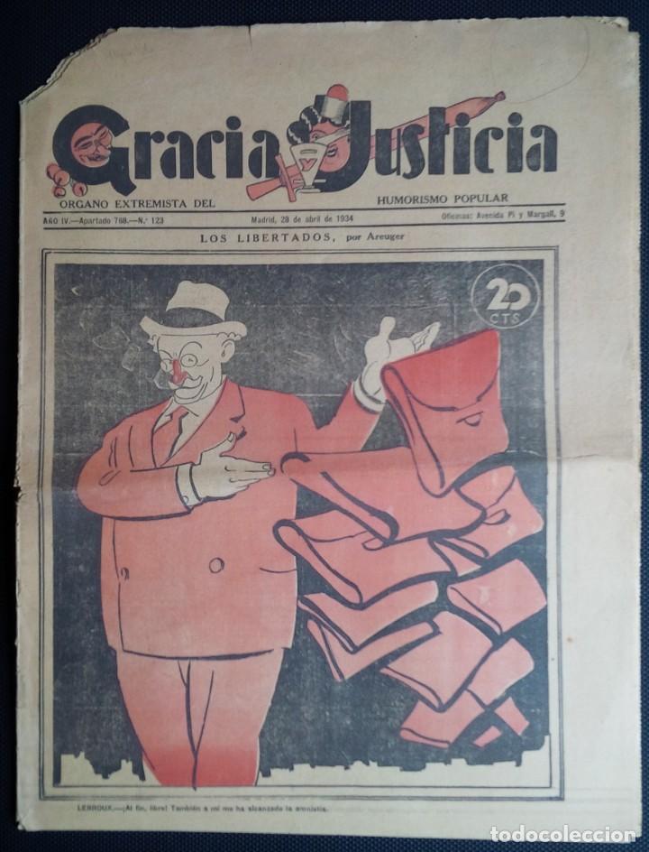Coleccionismo de Revistas y Peri&oacute;dicos: Gracia y Justicia. N&ordm; 123. 28 de abril de 1934. Revista sat&iacute;rica.