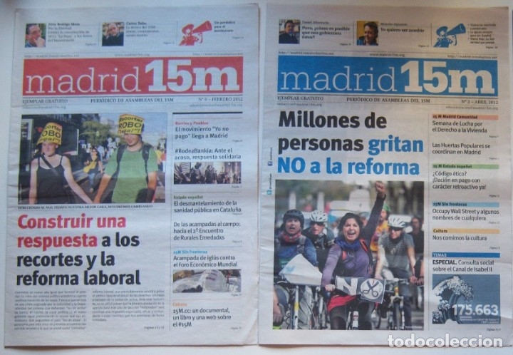 Coleccionismo de revistas y peri&oacute;dicos: Madrid 15M, los n&uacute;meros 0 y 2. El peri&oacute;dico de las asambleas del 15 M. 2012. Origen de Podemos