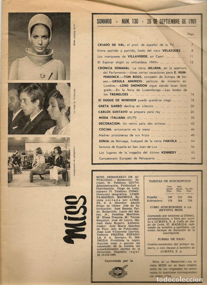 Coleccionismo de Revistas y Peri&oacute;dicos: REVISTA MISS. N&ordm; 130. GRETA GARBO; MODA ITALIANA. 26 SEPTBRE. 1969. (P/B78)