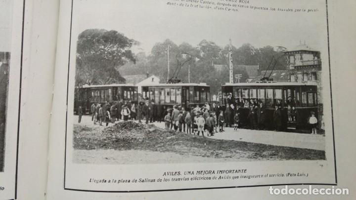 Collezionismo di Riviste e Giornali: AVILES PLAZA DE LAS SALINAS LLEGADA DE LOS TRANVIAS ELECTRICOS .HOJA A&Ntilde;O 1921