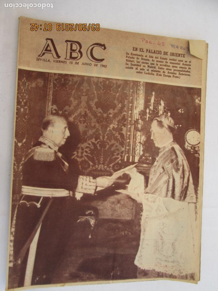 Coleccionismo de Revistas y Peri&oacute;dicos: ABC 15-06-1962 FRANCO RECIBE A MONSE&Ntilde;OR ANTONIO  RIBIERI EN EL PALACIO DE ORIENTE