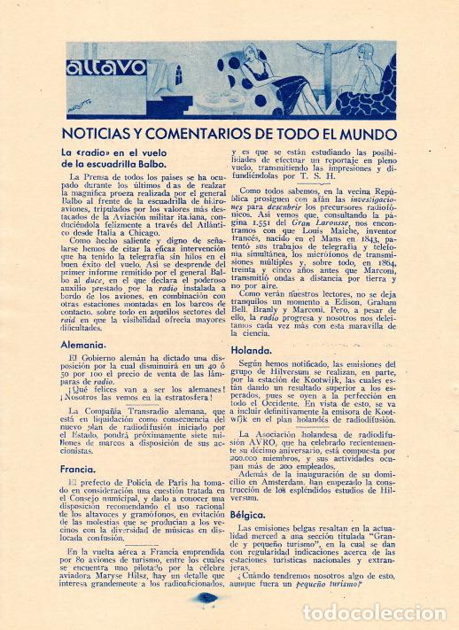 Coleccionismo de revistas y peri&oacute;dicos: * RADIO * En el vuelo de la escuadrilla Balbo; en Alemania, Francia, Holanda... - 1933