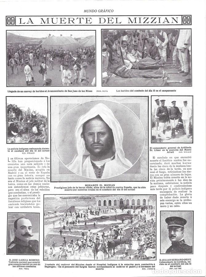 Sammeln von Zeitschriften und Zeitungen: 1912 HOJA REVISTA GUERRA RIF MUERTE MOHAMED EL MIZZIAN POLIC&Iacute;A IND&Iacute;GENA MONTE ARRUIT MILITAR HERIDOS