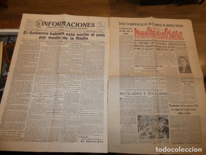 Coleccionismo de revistas y peri&oacute;dicos: Mundo obrero partido comunista 2 agosto 1938.Informaciones partido socialista 18 junio 1938.