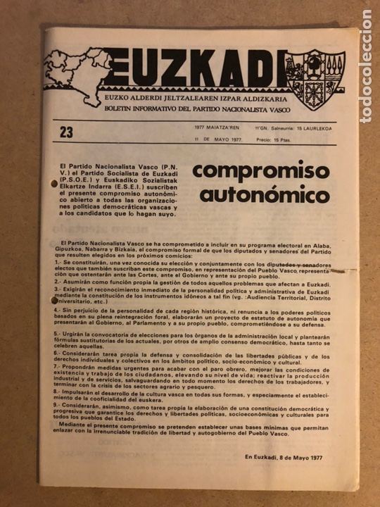 Sammeln von Zeitschriften und Zeitungen: EUZKADI N&deg;23 (11/5/1977). BOLET&Iacute;N INFORMATIVO DEL PARTIDO NACIONALISTA VASCO (PNV). COMPROMISO AUTON
