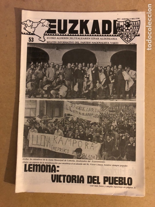 Collectionnisme de Revues et Journaux: EUZKADI N&deg;53 (8/12/1977). BOLET&Iacute;N INFORMATIVO DEL PARTIDO NACIONALISTA VASCO (PNV). LEMONA VICTORIA