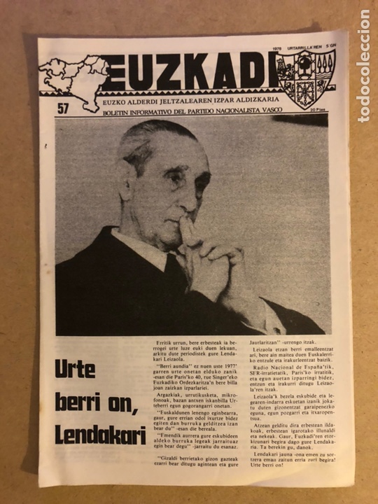 Sammeln von Zeitschriften und Zeitungen: EUZKADI N&deg;57 (5/1/1978). BOLET&Iacute;N INFORMATIVO DEL PARTIDO NACIONALISTA VASCO (PNV). POL&Iacute;TICA VASCA TR