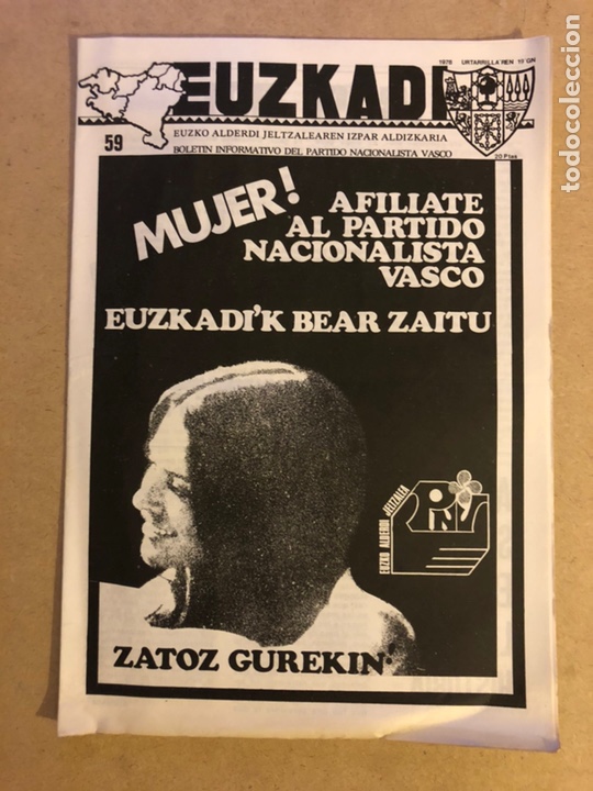 Collectionnisme de Revues et Journaux: EUZKADI N&deg;59 (12/1/1978). BOLET&Iacute;N INFORMATIVO DEL PARTIDO NACIONALISTA VASCO (PNV). POL&Iacute;TICA VASCA T