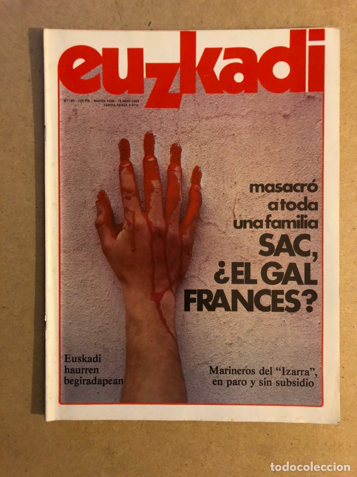 Coleccionismo de revistas y peri&oacute;dicos: EUZKADI N&deg;190 (1985). SAC: EL GAL FRANC&Eacute;S, MARINEROS DEL IZARRA, ATHLETIC CLUB: PATXI Y JULIO SALINA