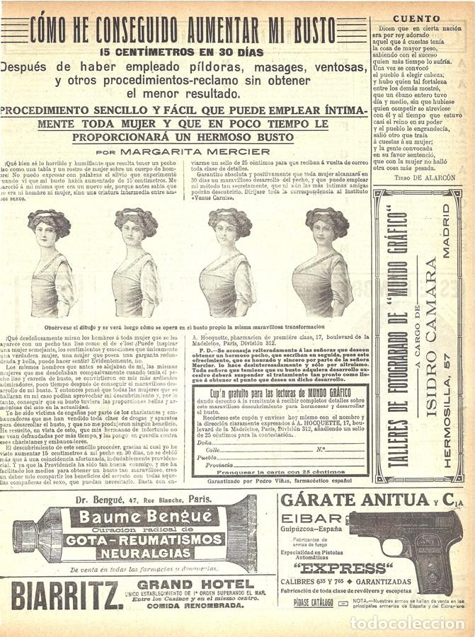Collection Magazines and Newspapers: 1912 HOJA REVISTA PUBLICIDAD MARGARITA MERCIER LIBRO M&Eacute;TODO PARA EL DESARROLLO DEL BUSTO