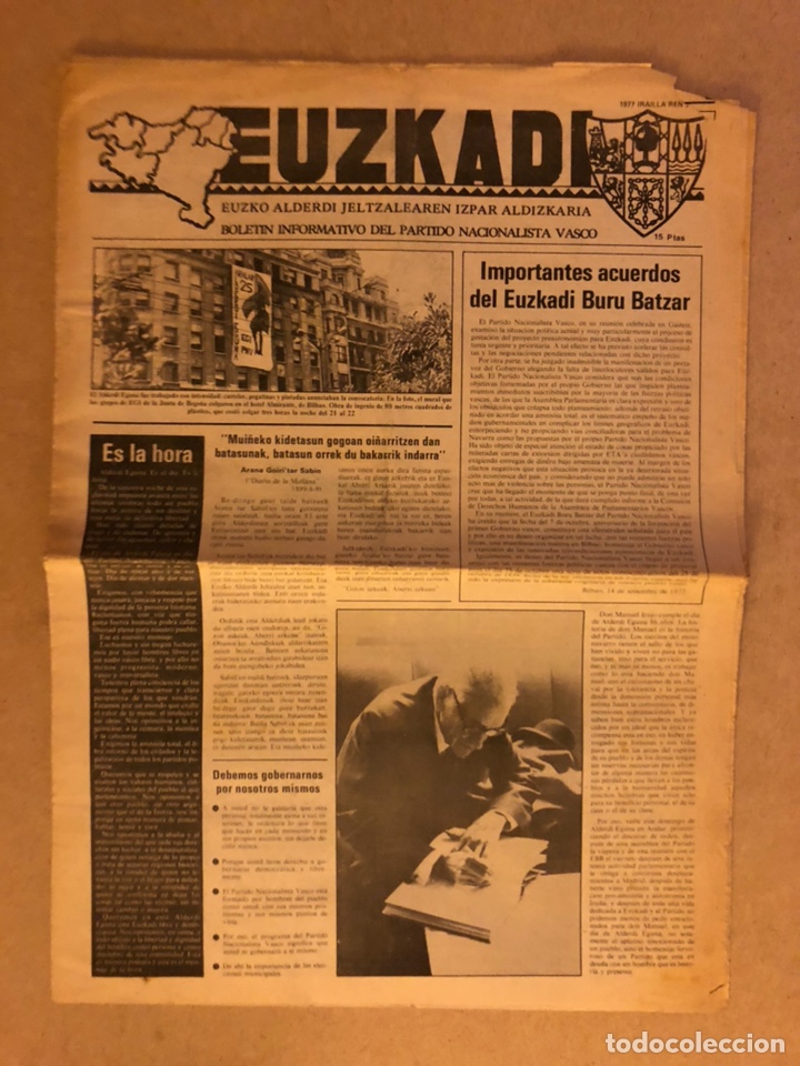 Collection Magazines and Newspapers: EUZKADI (OCTUBRE, 1977). BOLET&Iacute;N INFORMATIVO DEL PARTIDO NACIONALISTA VASCO,,,,