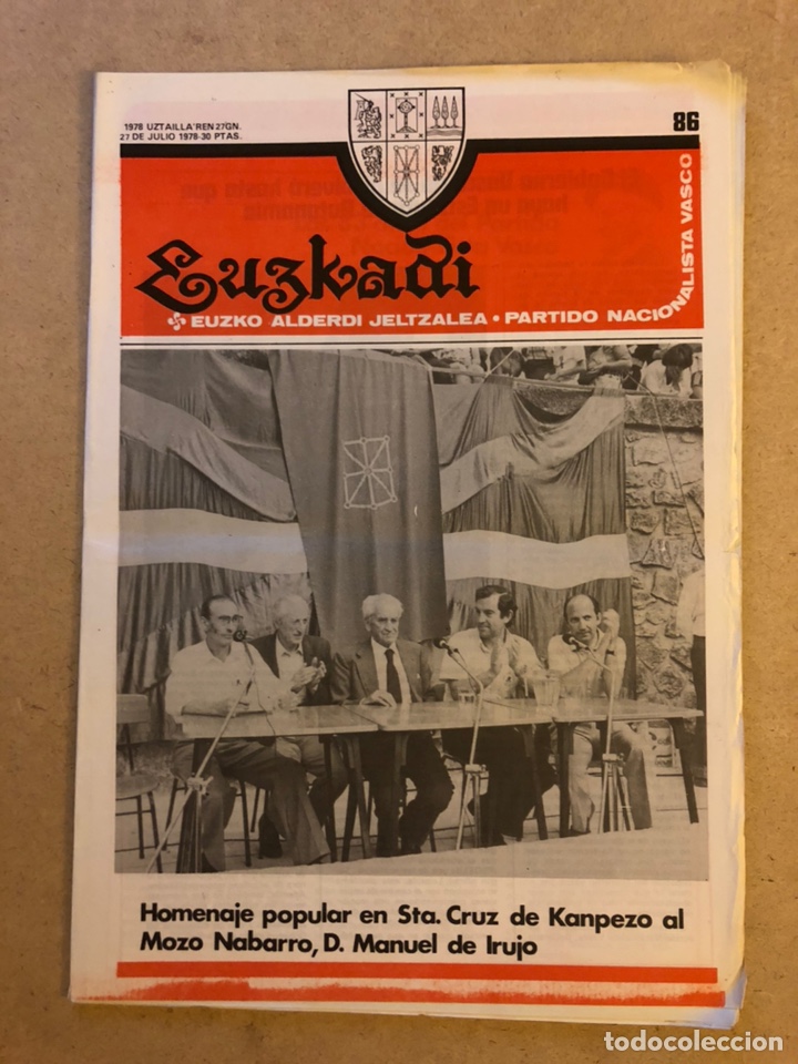 Collection Magazines and Newspapers: EUZKADI N&deg;86 (1978). BOLET&Iacute;N INFORMATIVO DEL PARTIDO NACIONALISTA VASCO. HOMENAJE MANUEL DE IRUJO