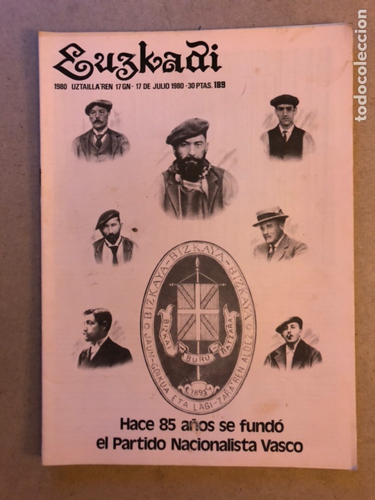 Coleccionismo de Revistas y Peri&oacute;dicos: EUZKADI N&deg;189 (1980). BOLET&Iacute;N INFORMATIVO DEL PARTIDO NACIONALISTA VASCO. 85 ANIVERSARIO PNV,...