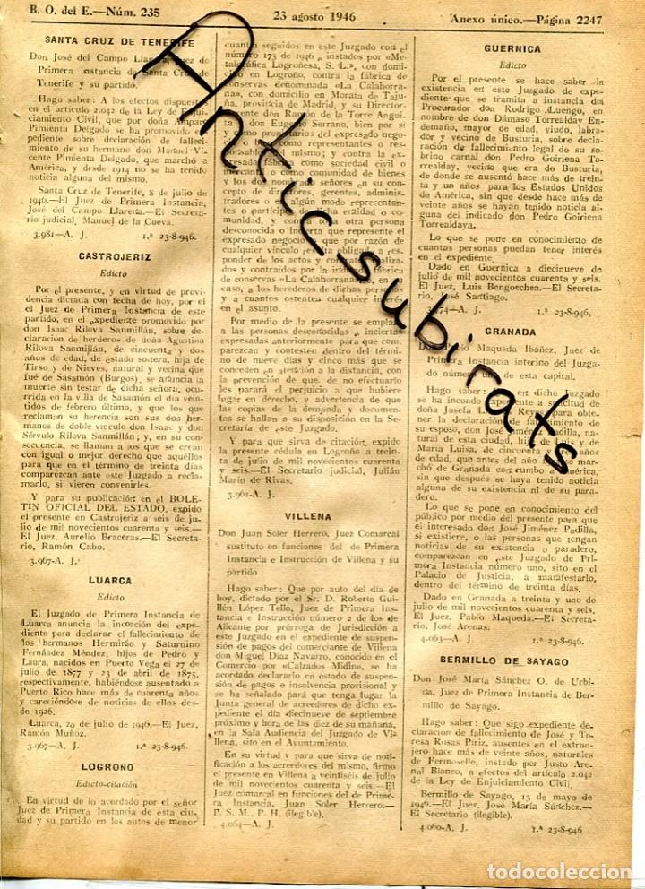 Coleccionismo de Revistas y Peri&oacute;dicos: BOLETIN A&Ntilde;O 1946 CASTROJERIZ LUARCA LOGRO&Ntilde;O VILLENA GUERNICA BERMILLO DE SAYAGO CHELVA DIVISION AZUL