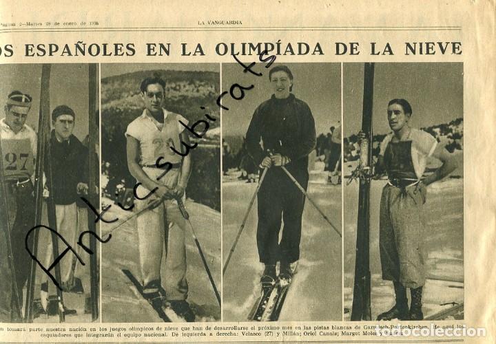 Coleccionismo de Revistas y Peri&oacute;dicos: VANGUARDIA 1936 DEPORTE FEMENINO ESQUI VELASCO MILLAN MARGOT MOLES ATHLETIC D MADRID HOCKEY HERCULES