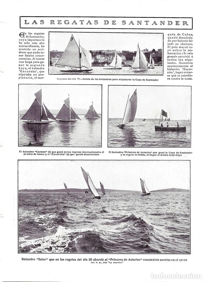 Collezionismo di Riviste e Giornali: 1909 HOJA REVISTA SANTANDER REGATAS DE BALANDROS 'ENCARNITA' TRIPULADO POR MARQU&Eacute;S DE CUBAS