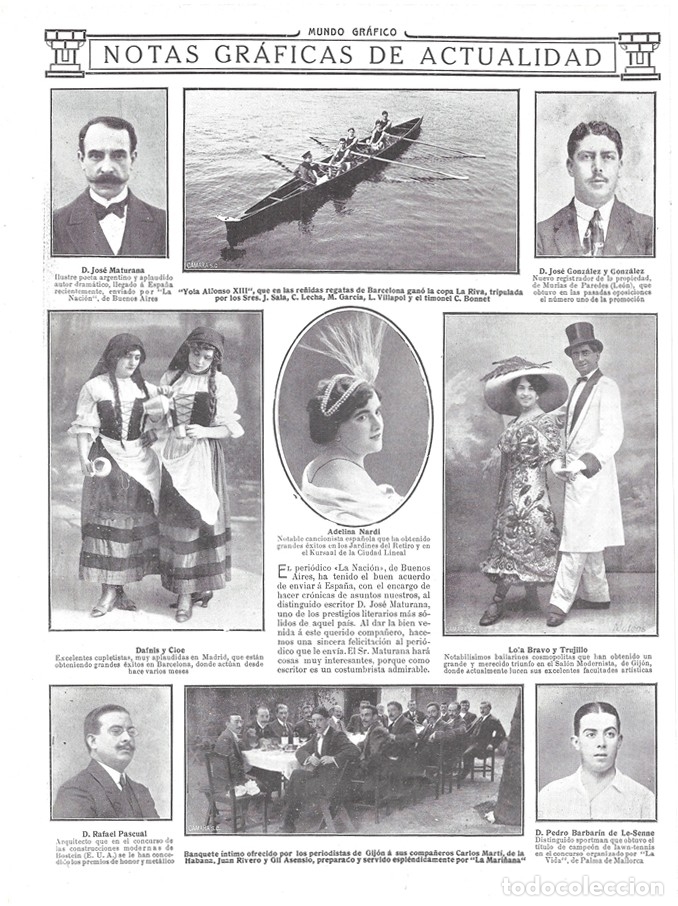 Sammeln von Zeitschriften und Zeitungen: 1912 HOJA REVISTA ASTURIAS GIJ&Oacute;N BAILARINES LOLA BRAVO Y TRUJILLO - BANQUETE DE PERIODISTAS