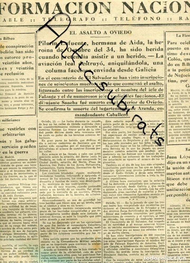 Colecionismo de Revistas e Jornais: DIA GRAFICO GUERRA CIVIL 1936 PILARIN AIDA LAFUENTE OVIEDO DIBUJANDE SANCHA BARGAS IZNALLOZ MONZON