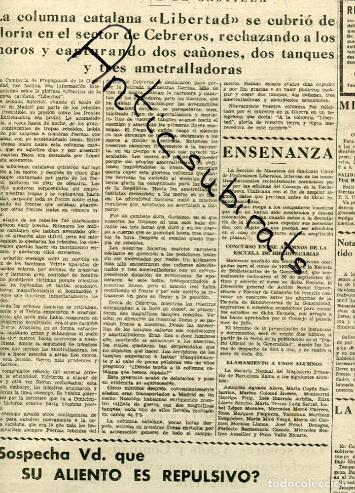 Colecionismo de Revistas e Jornais: EL DIA GRAFICO GUERRA CIVIL 1936 COLUMNA LIBERTAD EN CEBREROS OSSORIO GALLARDO PIERA TORTOSA CALELLA