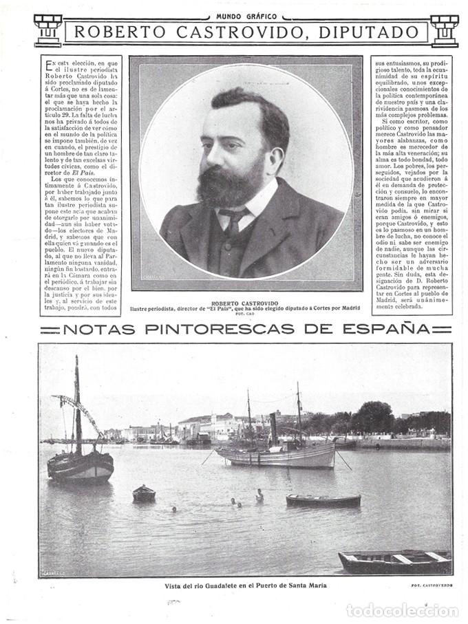 Coleccionismo de revistas y peri&oacute;dicos: 1912 HOJA REVISTA C&Aacute;DIZ PUERTO DE SANTA MAR&Iacute;A VISTA DEL R&Iacute;O GUADALETE RIBERA BARCOS DE PESCA