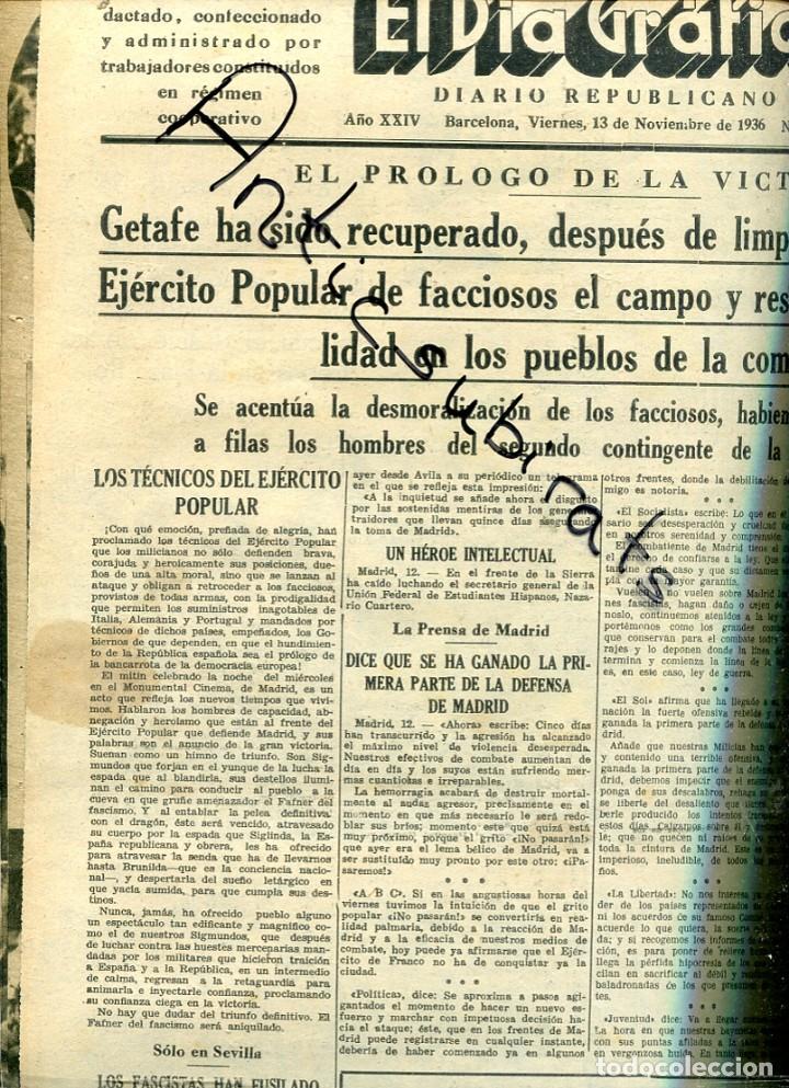 Colecionismo de Revistas e Jornais: DIA GRAFICO GUERRA CIVIL 13-11-1936 CONQUISTA DE GETAFE VALDEMORILLO CHERTA TORTOSA NI&Ntilde;OS REFUGIADOS