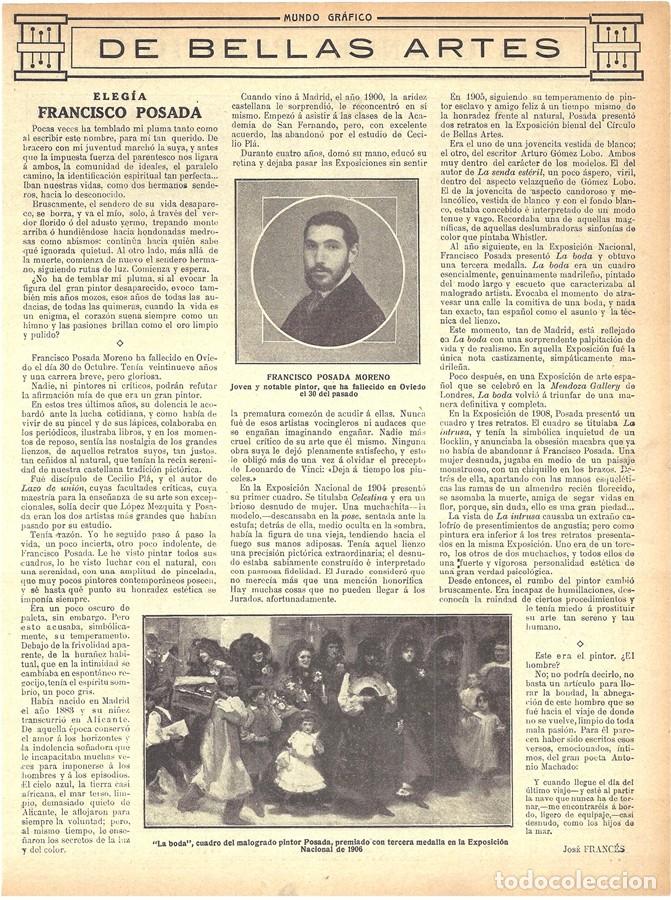 Coleccionismo de revistas y peri&oacute;dicos: 1912 HOJA REVISTA FALLECE EN OVIEDO EL PINTOR FRANCISCO POSADA MORENO MEDALLA EXPOSICI&Oacute;N 1906
