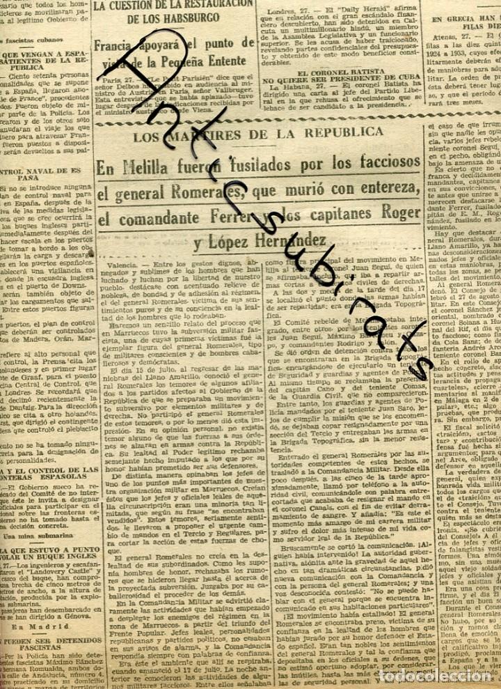 Collectionnisme de Revues et Journaux: DIA GRAFICO 1937 GUERRA CIVIL FRENTE DEL JARAMA MELILLA GENERAL ROMERALES FERRER ROGER