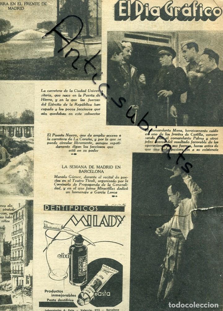 Coleccionismo de revistas y peri&oacute;dicos: DIA GRAFICO GUERRA CIVIL 3-3-1937 BUJARALOZ A DURRUTI GARCIA LORCA COMANDANTE MENA PALMA