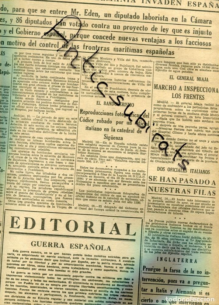 Collectionnisme de Revues et Journaux: DIA GRAFICO 19-3-1937 GUERRA CIVIL SIGUENZA BRIHUEGA CARRASCO FORMIGUERA VILLANUEVA TAJU&Ntilde;A ROQUILLA