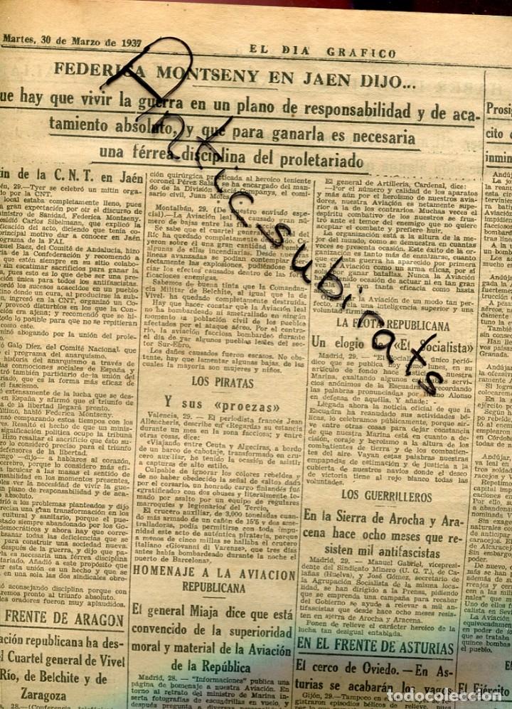 Coleccionismo de revistas y peri&oacute;dicos: DIA GRAFICO GUERRA CIVIL 1937 MINISTRA FEDERICA MONTSENY EN JAEN BOMBARDEO RADIO SOLLER IBIZA