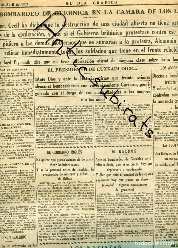 Coleccionismo de Revistas y Peri&oacute;dicos: DIA GRAFICO GUERRA CIVIL 1937 LO QUE SE DICE EN LONDRES DEL BOMBARDEO Y DESTRUCCION DE GUERNICA