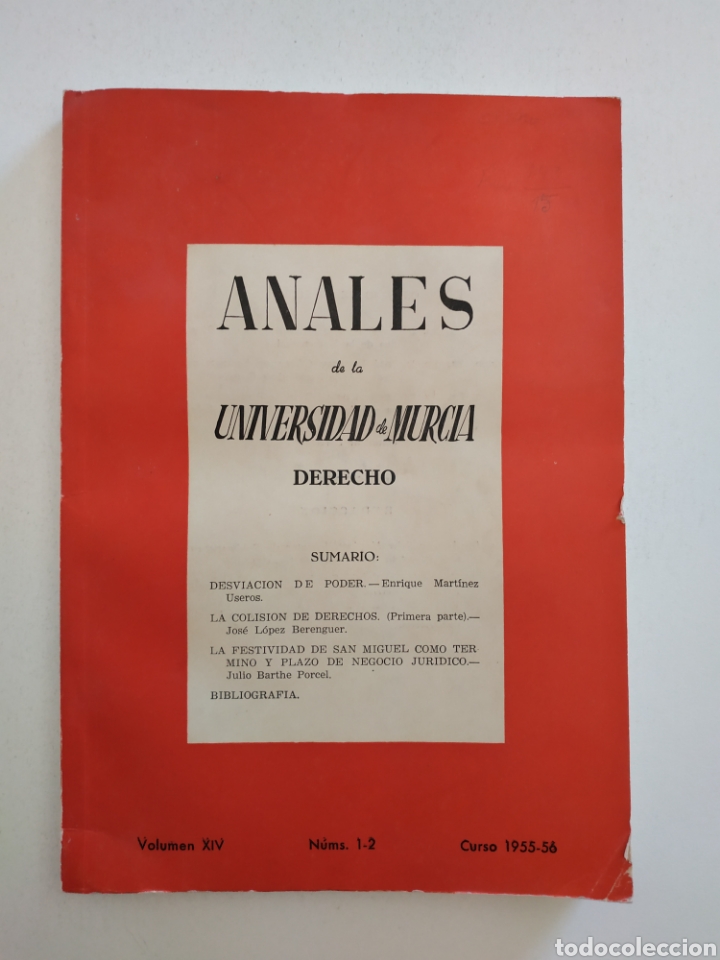 Sammeln von Zeitschriften und Zeitungen: Anales de la Universidad de Murcia: Derecho. 1955-1956. Volumen 14 (N&uacute;meros 1 Y 2). Revista antigua.