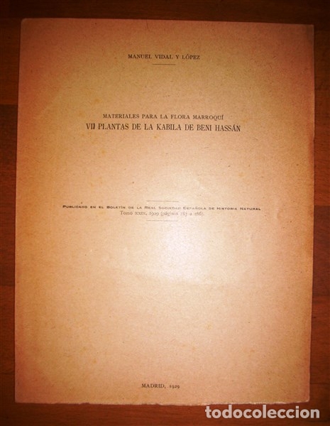 Colecionismo de Revistas e Jornais: VIDAL Y L&Oacute;PEZ, Manuel. Materiales para la flora marroqu&iacute;. VII : Plantas de la Kabila de Beni Hass&aacute;n