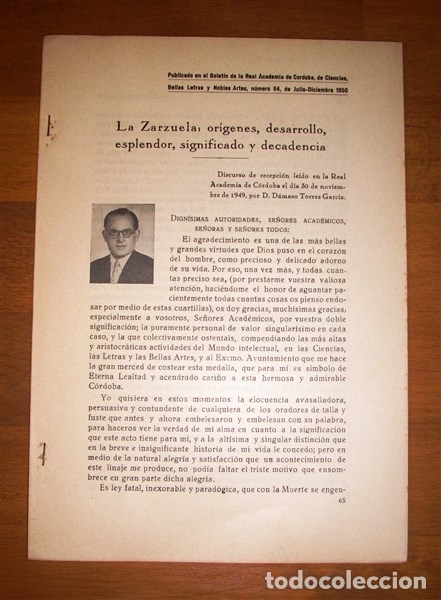 Collectionnisme de Revues et Journaux: TORRES GARC&Iacute;A, D&aacute;maso. La zarzuela: or&iacute;genes, desarrollo, esplendor, significado y decadencia...