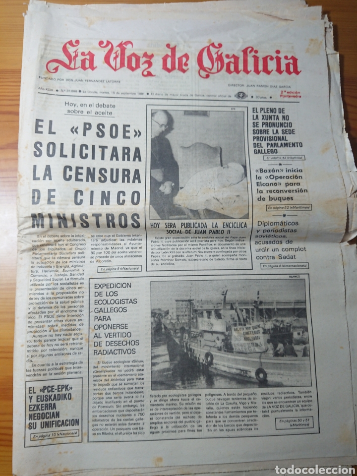 Coleccionismo de Revistas y Peri&oacute;dicos: La Voz de Galicia, 15 septiembre 1981, Edici&oacute;n Pontevedra