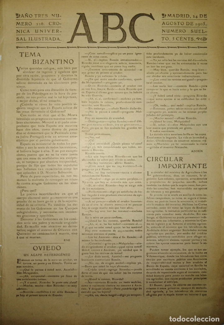 Coleccionismo de Revistas y Peri&oacute;dicos: PERIODICO. ABC. A&Ntilde;O TRES. NUMERO 226. CRONICA UNIVERSAL ILUSTRADA. 1905. TEMA BIZANTINO. LEER.