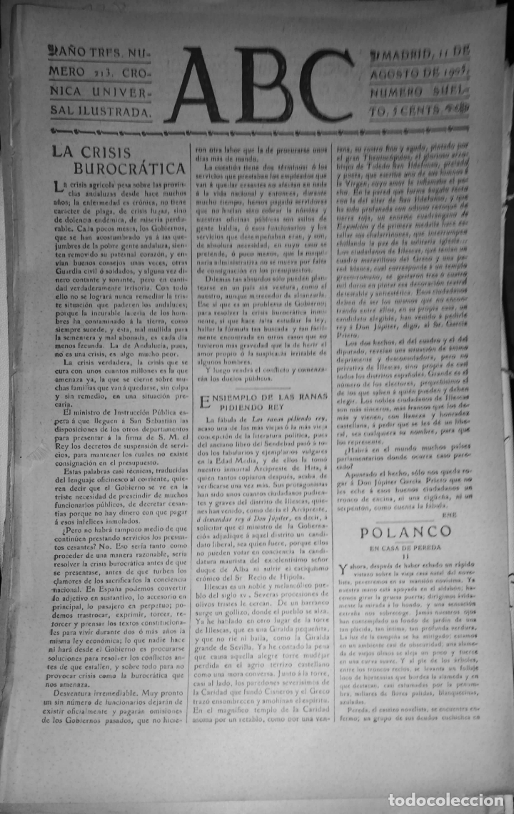 Coleccionismo de Revistas y Peri&oacute;dicos: PERIODICO. ABC. A&Ntilde;O TRES. NUMERO 213. CRONICA UNIVERSAL ILUSTRADA. 1905. LEER.