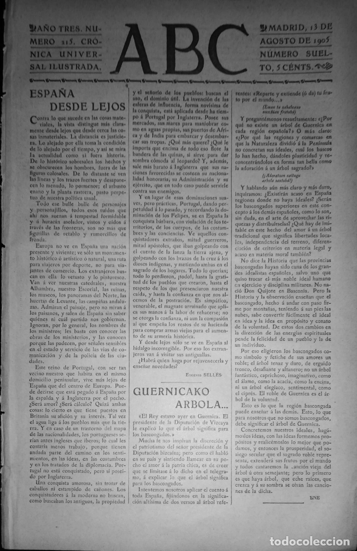 Coleccionismo de Revistas y Peri&oacute;dicos: PERIODICO. ABC. A&Ntilde;O TRES. NUMERO 215. CRONICA UNIVERSAL ILUSTRADA. MADRID 1905. LEER.