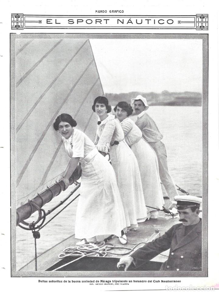 Coleccionismo de Revistas y Peri&oacute;dicos: 1913 HOJA REVISTA M&Aacute;LAGA CLUB MEDITERRANEO SE&Ntilde;ORITAS BUENA SOCIEDAD TRIPULANDO UN BALANDRO