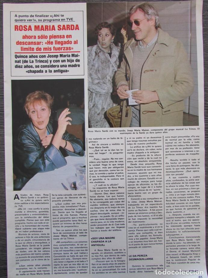 Coleccionismo de Revistas y Peri&oacute;dicos: RECORTE REVISTA SEMANA N&ordm; 2362 1985 ROSA MARIA SARDA. MILA XIMENEZ Y SANTANA 5 PGS