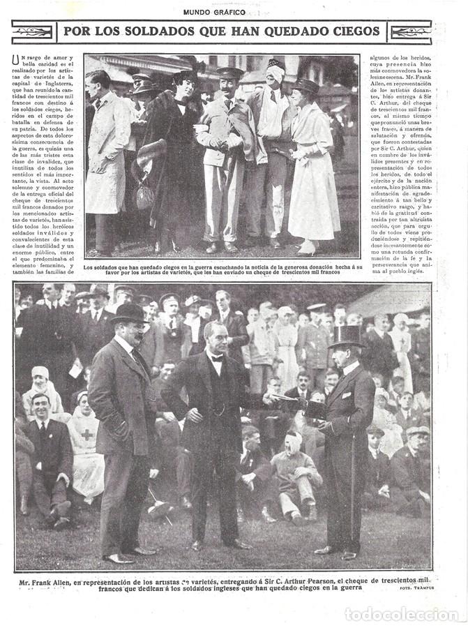 Coleccionismo de revistas y peri&oacute;dicos: 1916 HOJA REVISTA PRIMERA GUERRA MUNDIAL INGLATERRA DONACI&Oacute;N ARTISTAS VARIET&Eacute;S A SOLDADOS CIEGOS