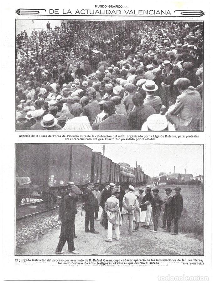 Coleccionismo de revistas y peri&oacute;dicos: 1916 HOJA REVISTA VALENCIA MITIN CONTRA PRECIO DEL GAS - ASESINATO RAFAEL GARAU ESTACI&Oacute;N DE TREN