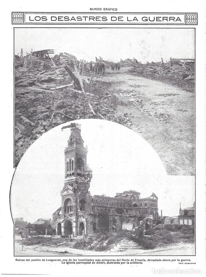 Coleccionismo de revistas y peri&oacute;dicos: 1916 HOJA REVISTA PRIMERA GUERRA MUNDIAL FRANCIA RUINAS DE LONGUEVAL IGLESIA DE ALBERT DESTRUIDA